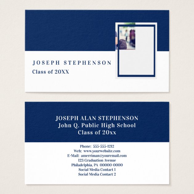 White | Blue Graduation Photo Insert Name Cards