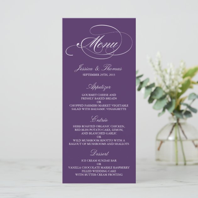 Elegant Purple And White Wedding Menu Templates