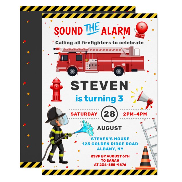 Red Fire Truck Firefighter Birthday Party Invitation