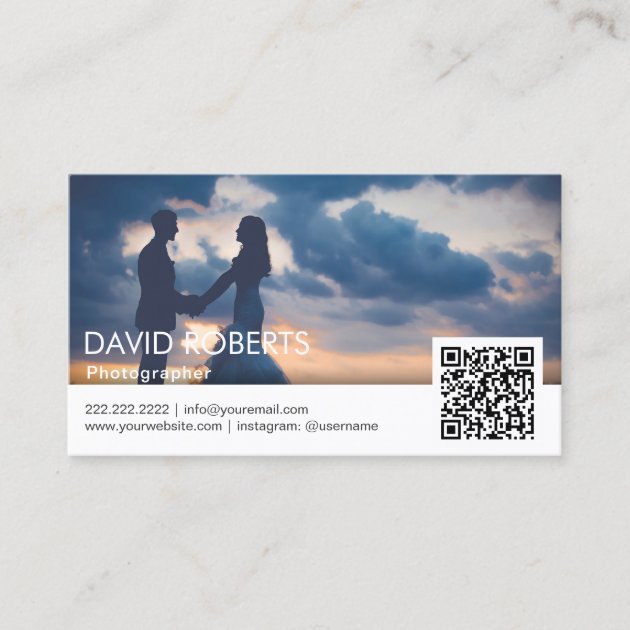 Modern Photography QR Code Photographer Business Card (front side)