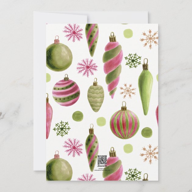 Seasons Greetings Pink Green Script Photo Holiday Card