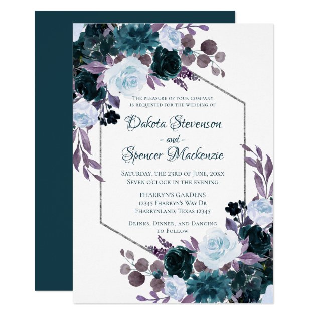 Love Bloom | Teal and Turquoise Dark Moody Wedding Invitation