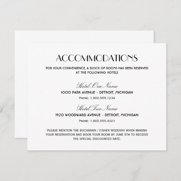 Wedding Accommodation Card | Art Deco Style