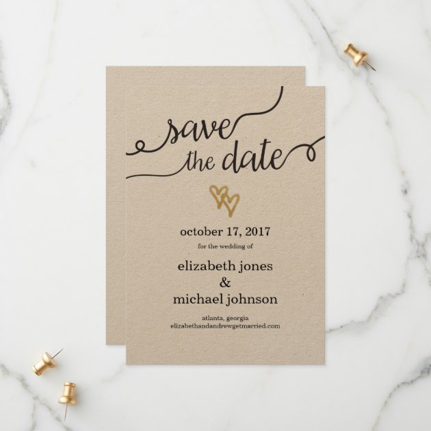 Gold Foil Hearts Kraft Paper Save The Date
