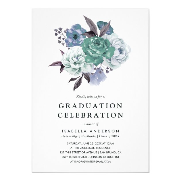 Chic Floral Watercolor Spring Graduation Party Invitation