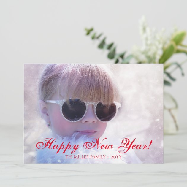 Red Heart Flowers Happy New Year Photo Holiday Card