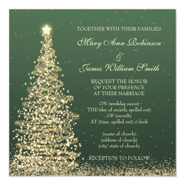 Elegant Christmas Wedding Gold Green Invitation