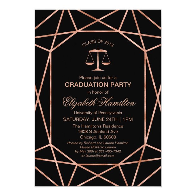 Rose Gold Foil Law School School Graduation Party Invitation