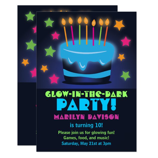 Birthday Cake Glow in the Dark Party Invitations