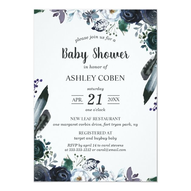 Dark Floral Baby Shower Invitation