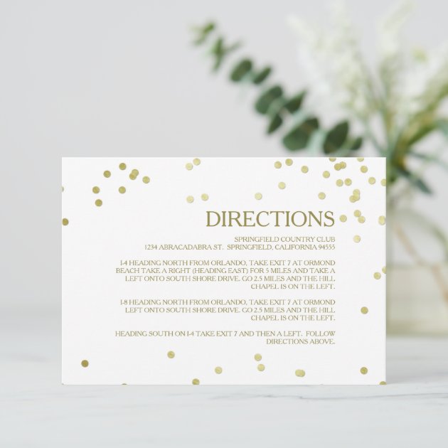 Faux Gold Foil Confetti Wedding Directions Insert