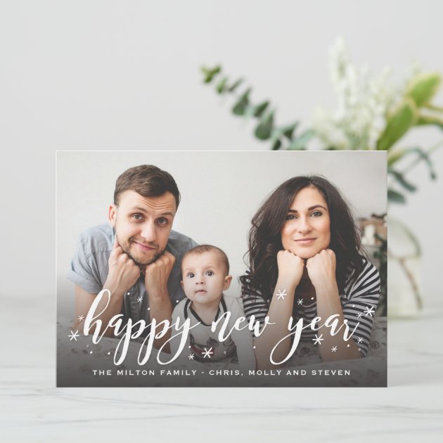 Snow Sprinkle Whimsical New Year Photo Holiday Card