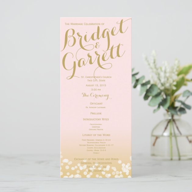 Pink And Gold Twinkle Lights Wedding Program