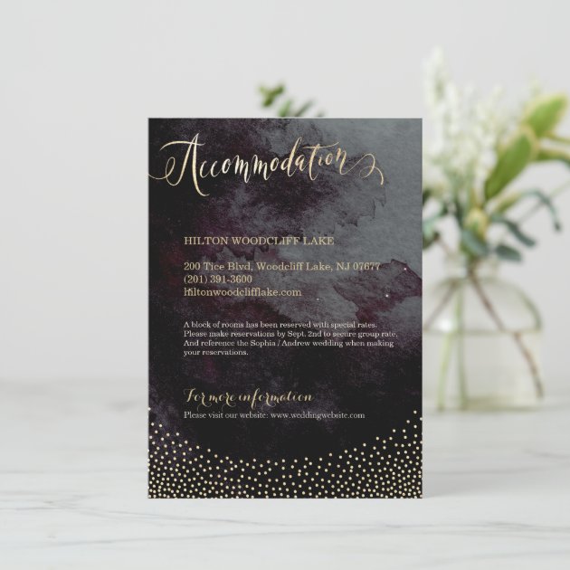 Glam Black Gold Glitter Calligraphy Accommodation Enclosure Card