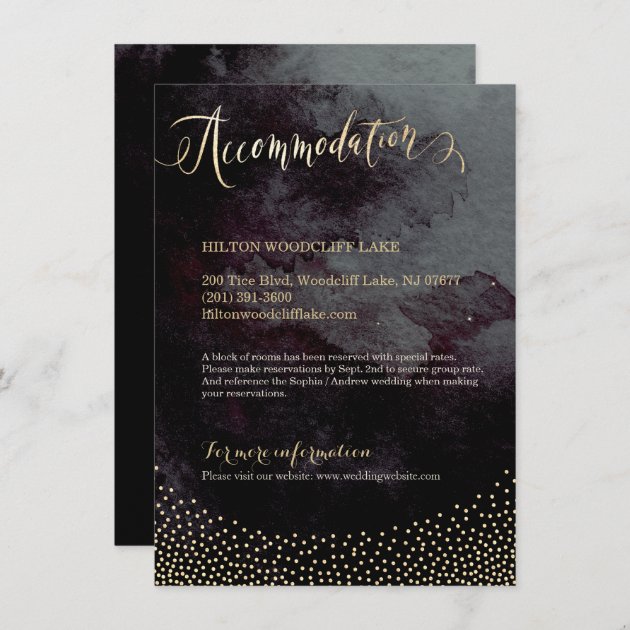 Glam Black Gold Glitter Calligraphy Accommodation Enclosure Card