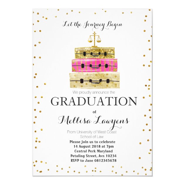 Law Graduation Party Invitation Pink Gold Confetti
