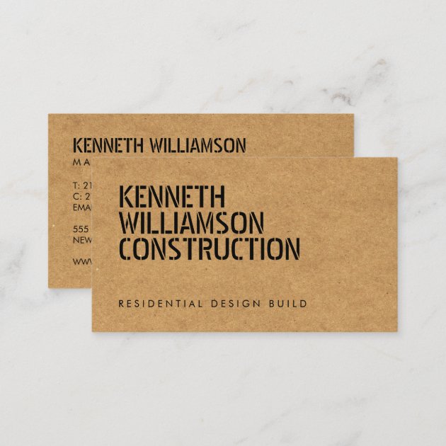 Bold Stenciled Particle Board Construction Business Card (back side)