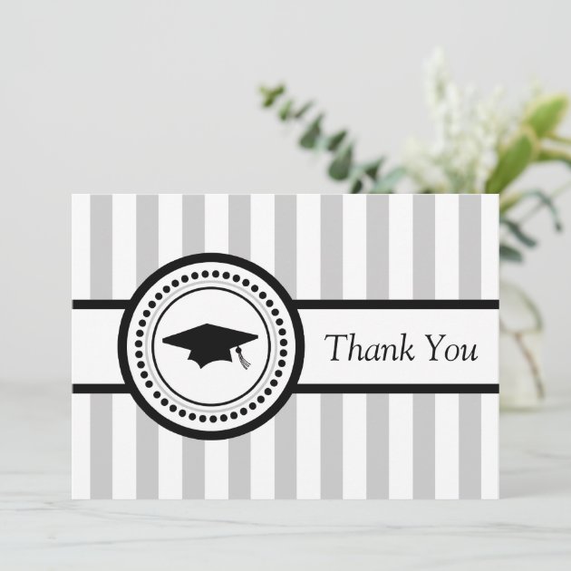 Stripes Graduation Cap Thank You Card (Silver)