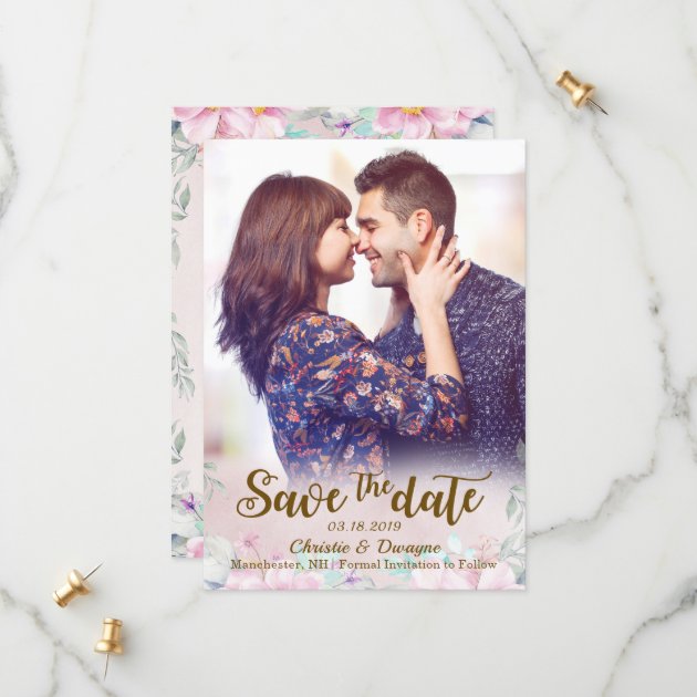Elegant Watercolor Pink Garden Save The Date Photo