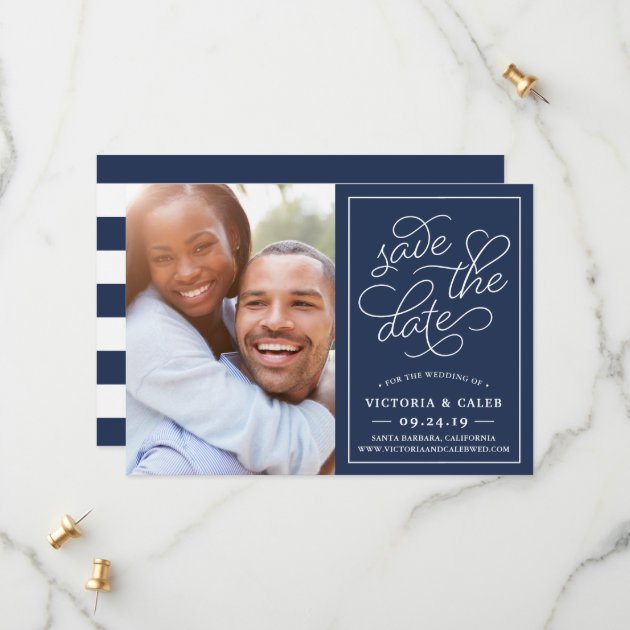 Romantic Request Photo Save The Date Card | Navy
