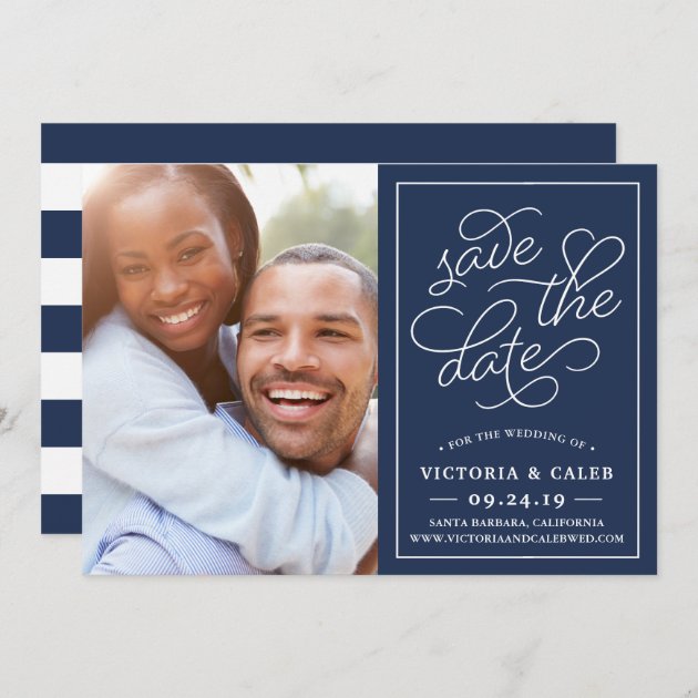 Romantic Request Photo Save The Date Card | Navy