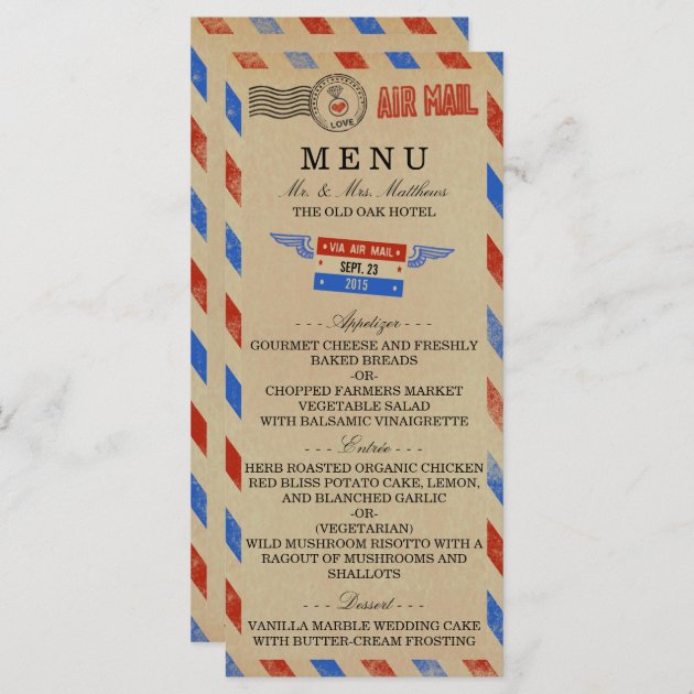 The Vintage Airmail Wedding Collection Menu