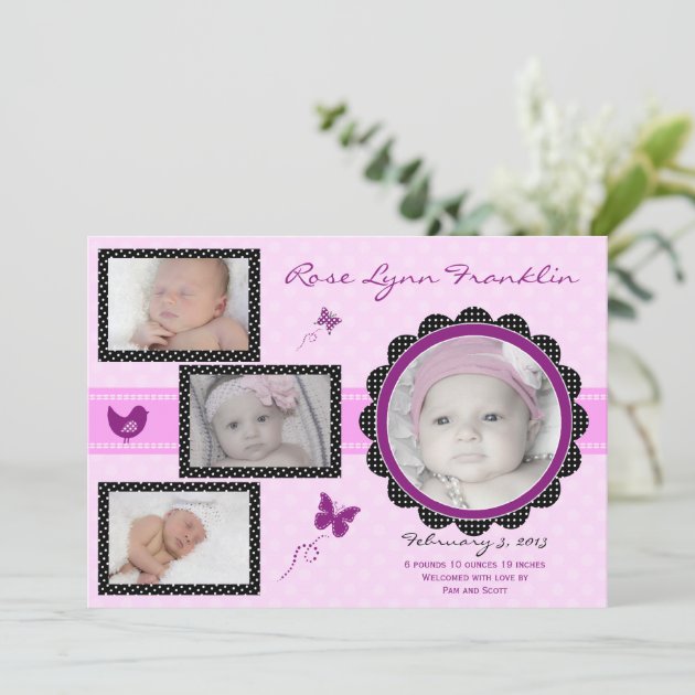 Butterfly Baby Girl Photo Birth Announcement