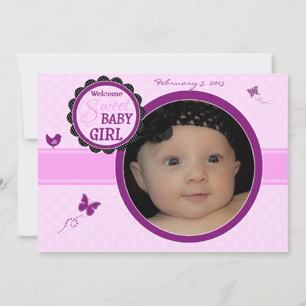 Butterfly Baby Girl Photo Birth Announcement