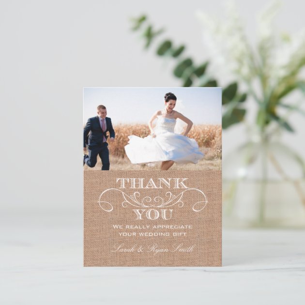 Rustic Burlarp Print Wedding Thank You Cards