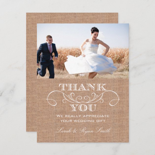 Rustic Burlarp Print Wedding Thank You Cards