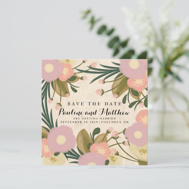 Chic Rustic Watercolor Floral Canvas Save The Date