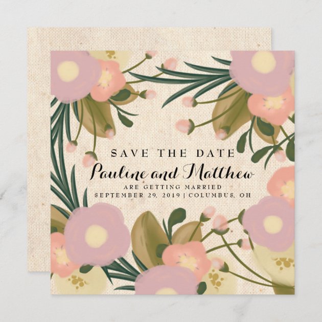 Chic Rustic Watercolor Floral Canvas Save The Date