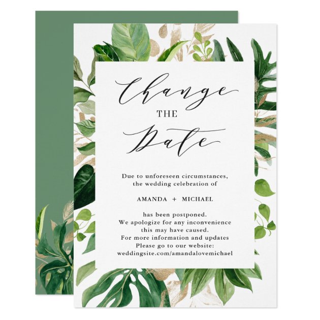 Change the Date Greenery Tropical Palm Leaves Invitation