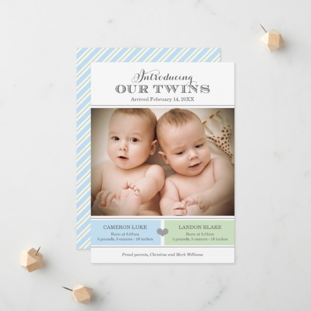 Twins Photo Birth Announcement Card | Baby Boys