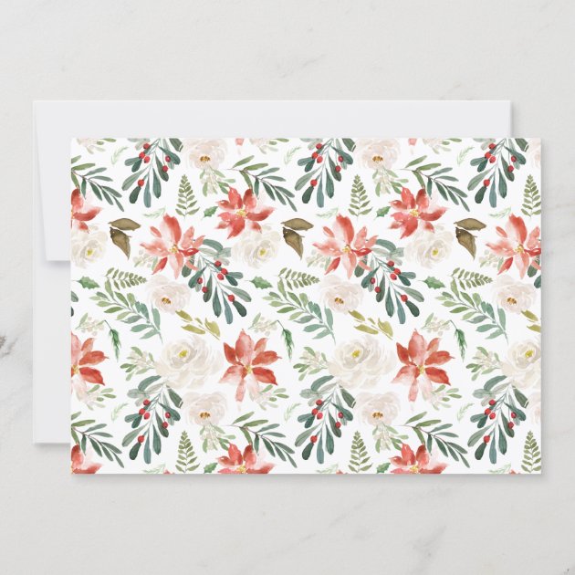 JOY Typography Poinsettia Floral Wreath Photo Holiday Card