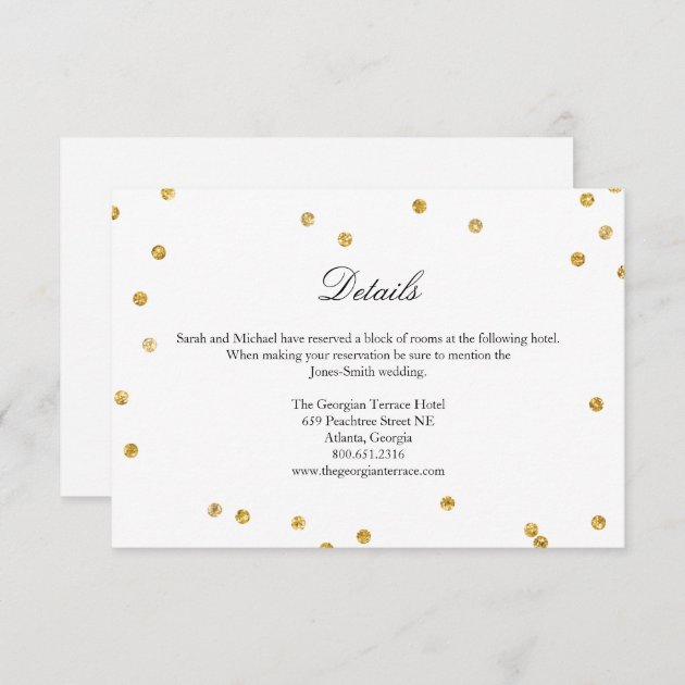 Faux Gold Sparkle Confetti Wedding Details Card