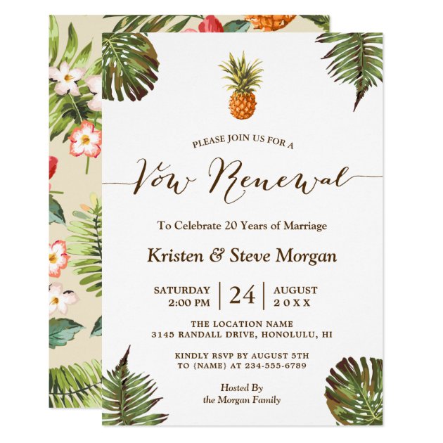 Vow Renewal Party - Summer Luau Pineapple Leaves Invitation