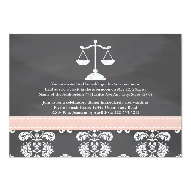 PINK LAW SCHOOL CHALKBOARD GRADUATION ANNOUNCEMENT