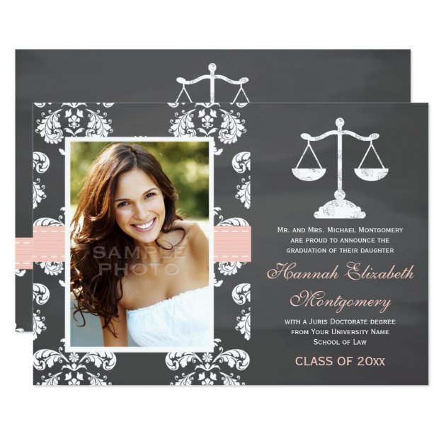 PINK LAW SCHOOL CHALKBOARD GRADUATION ANNOUNCEMENT