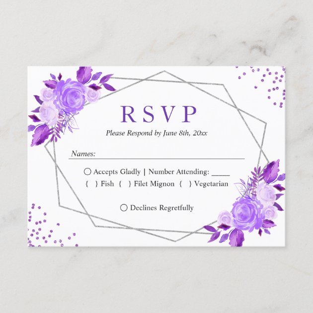 Lavender Purple Floral Gray Frame Wedding RSVP