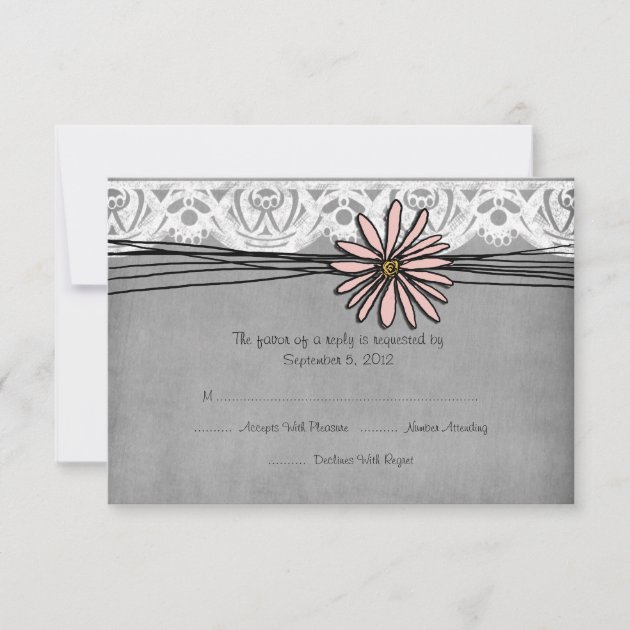 Vintage Grey and Pink Daisy Wedding RSVP