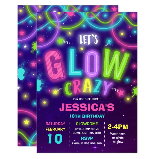 Glow Birthday Invitation Neon Glow Dance Party