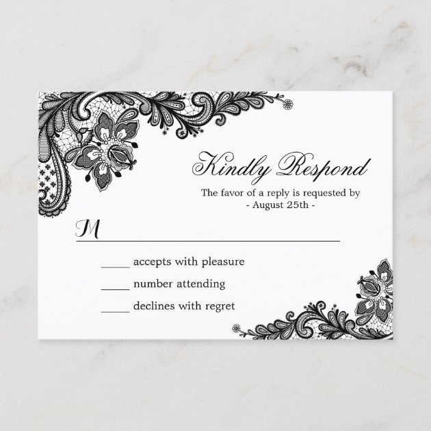 Elegant White Black Lace Classic Wedding RSVP Card