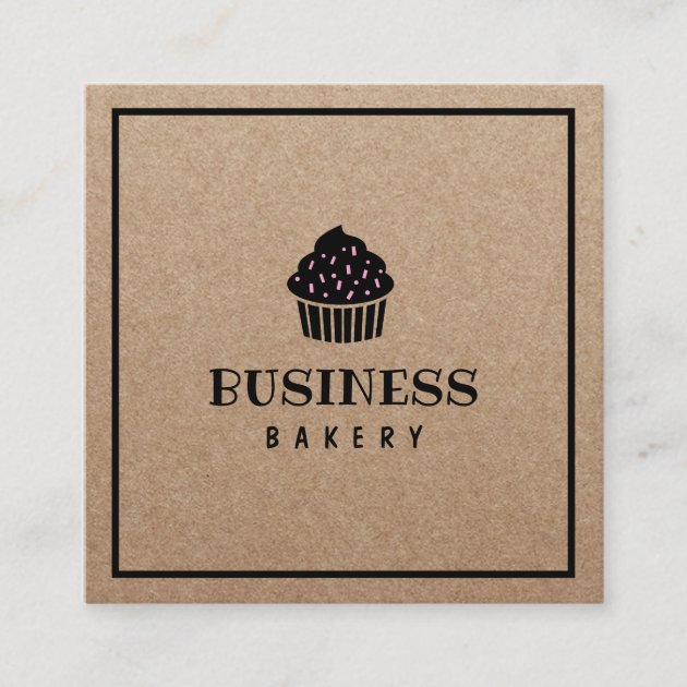 Minimalist Cupcake Home Bakery Rustic Kraft Square Business Card (front side)
