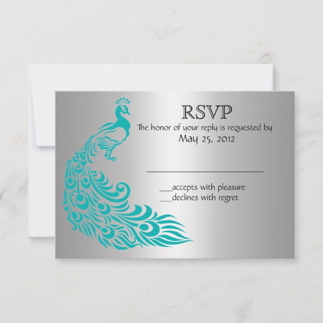 Silver and Teal Peacock RSVP Invitations