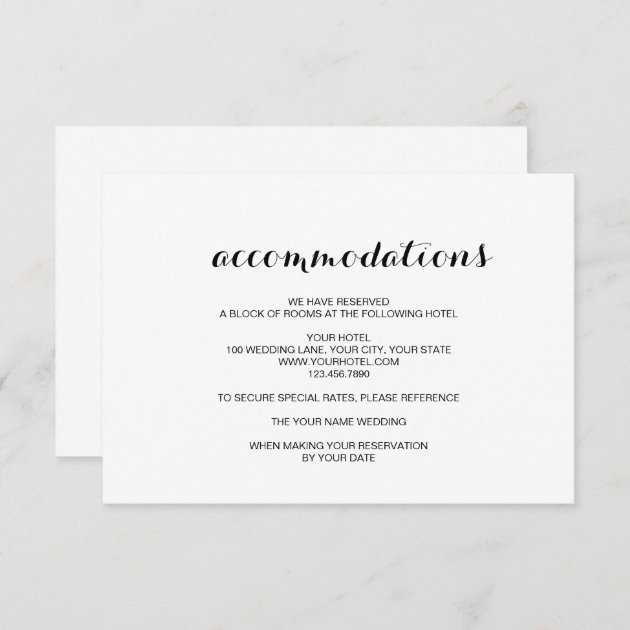 Simple Elegant Modern Wedding Accommodation Card