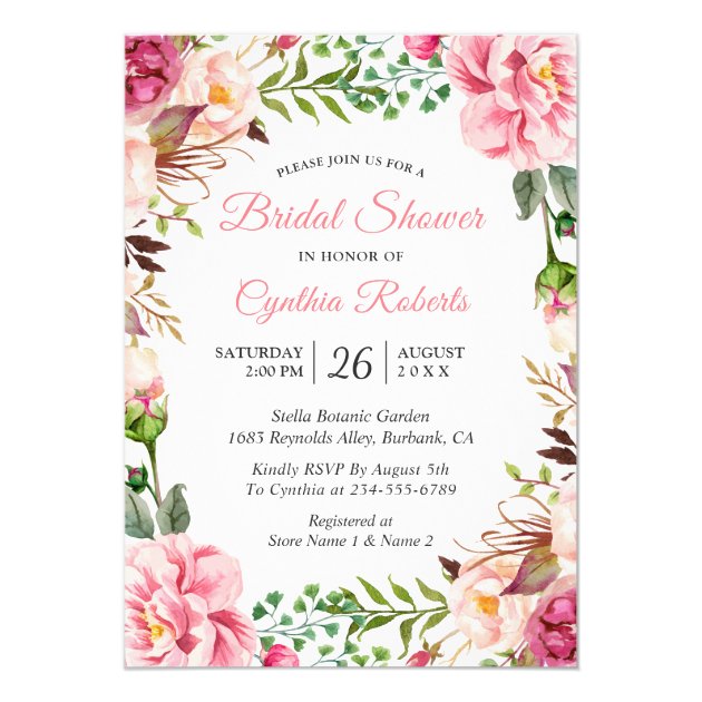 Modern Blushing Pink Floral Wreath Bridal Shower Invitation