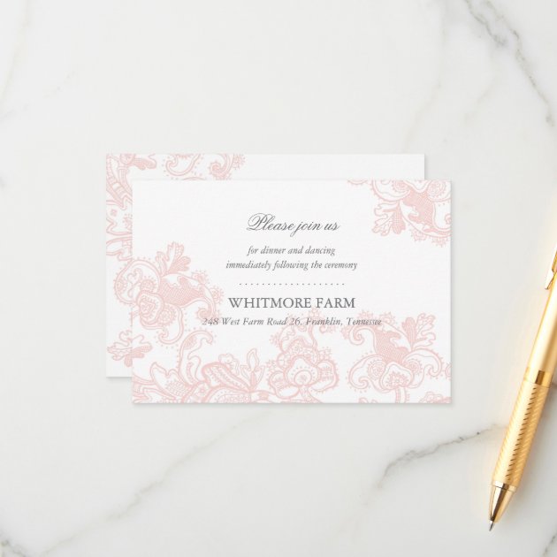 Elegant Pink Lace Wedding Enclosure Reception Card