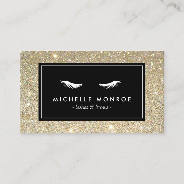 Eyelashes with Gold Glitter Business Card (front side)