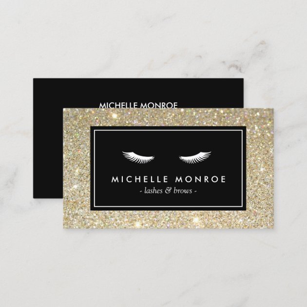 Eyelashes with Gold Glitter Business Card (back side)